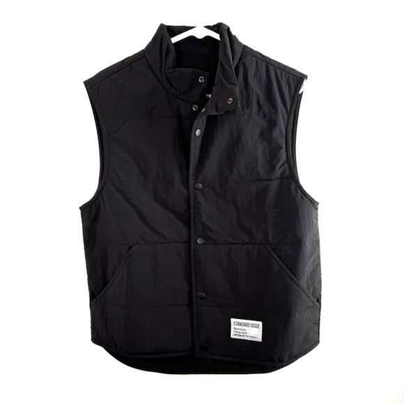 Standard Issue Black Nylon Snap Front Puffer Vest Men Small